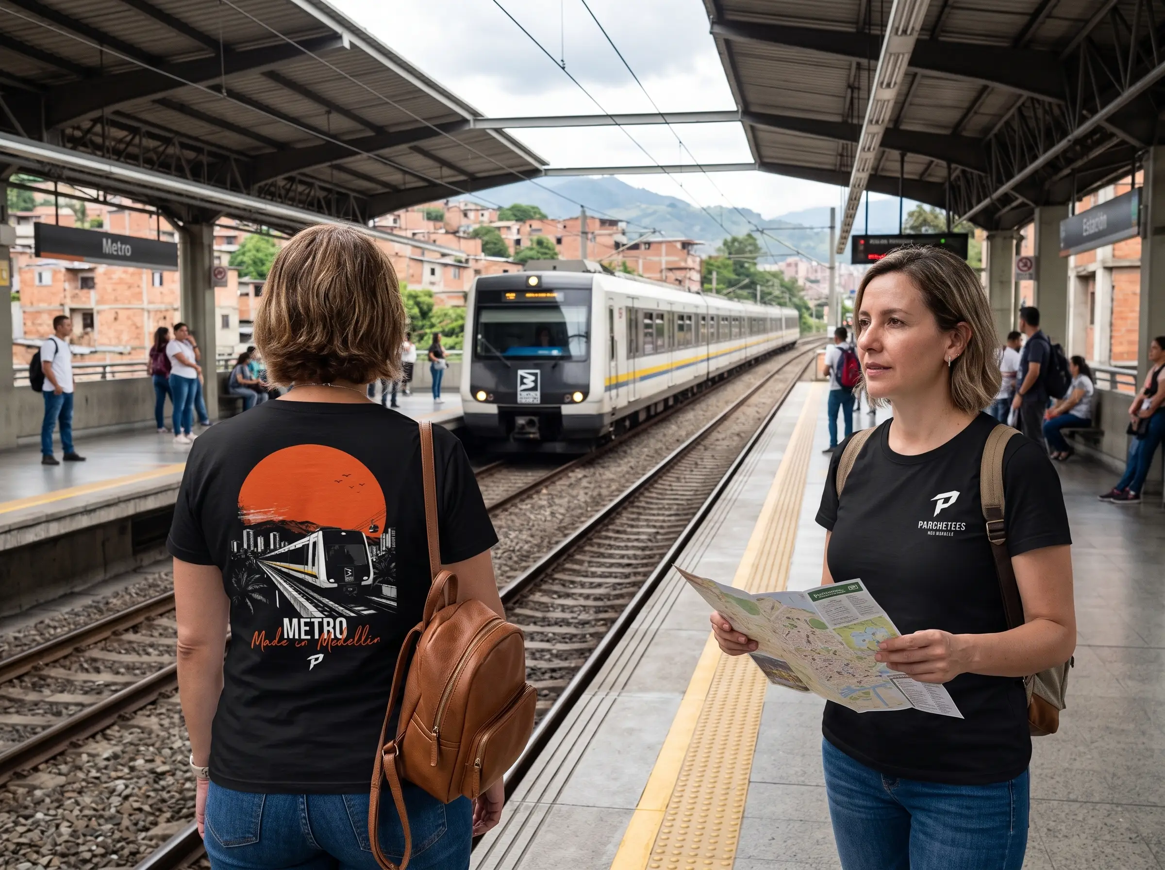 Camiseta Oversize Negra Neo Medallo Metro de Medellín y Metrocable con Código QR - ParcheTees