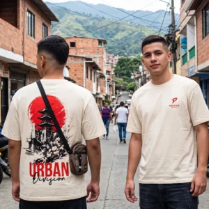 Camiseta Oversize Blanco Marfil Urban Castillo Japonés Streetwear en Tela Qatar 260gr - ParcheTees